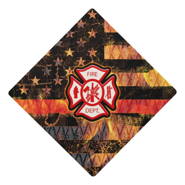 Firefighter Cross and Flames Graduation Cap Topper (Front)