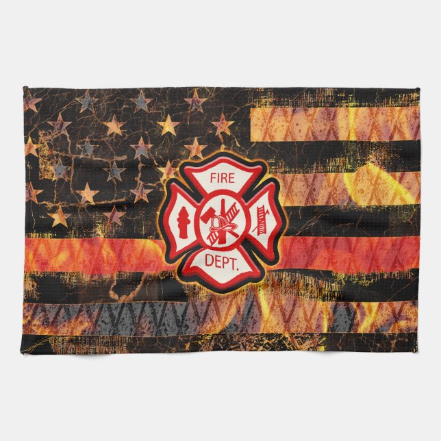 Firefighter Cross and Flames Kitchen Towel (Horizontal)