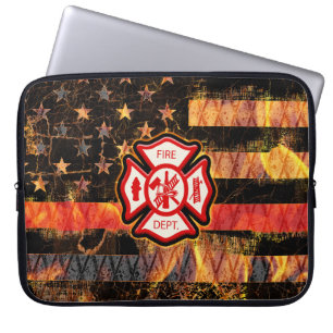 Firefighter Cross and Flames Laptop Sleeve