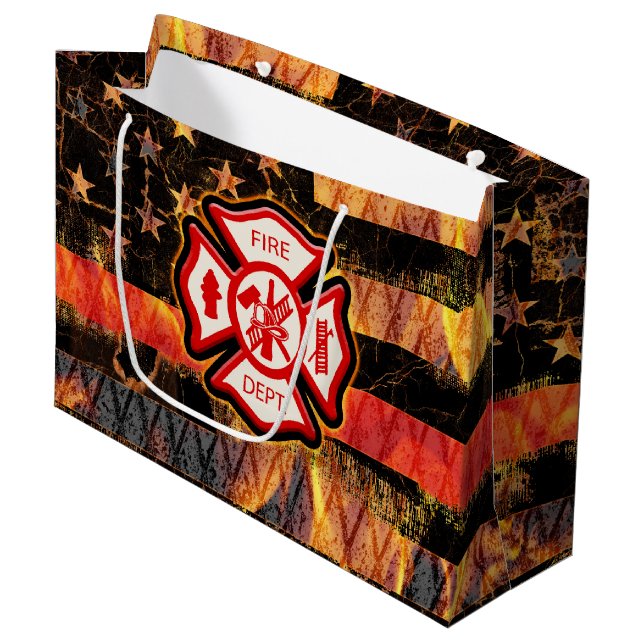 Firefighter Cross and Flames Large Gift Bag (Front Angled)