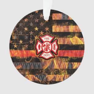 Firefighter Cross and Flames Ornament