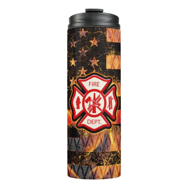 Firefighter Cross and Flames Thermal Tumbler (Front)