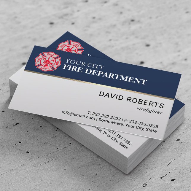 Firefighter Custom Colour Fire Department Logo Nav Business Card (Creator Uploaded)