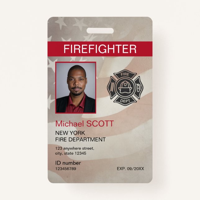 Firefighter Custom Employee Photo Barcode ID Badge (Front)