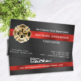Firefighter Custom Fire Logo Metallic QR Code Business Card