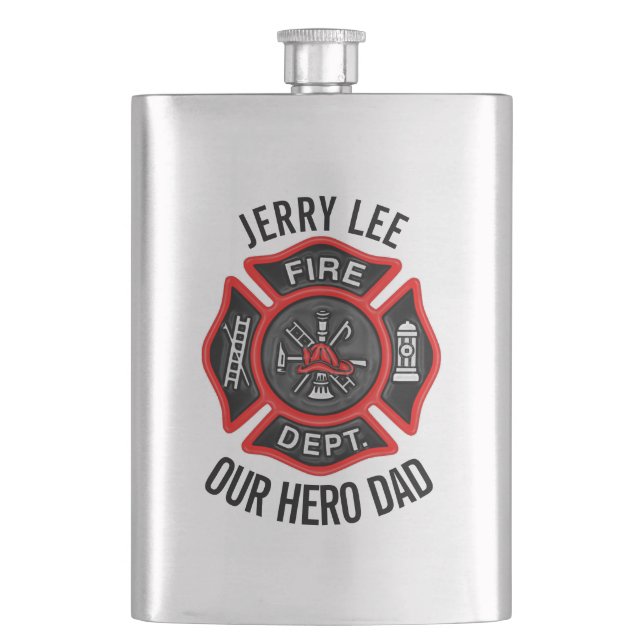 Firefighter Custom Text Name Personalized Hip Flask (Front)