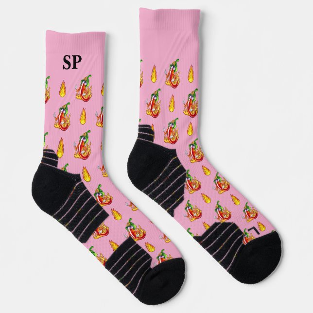 Firefighter Cute Chili Pattern With Name Initials Socks (Right)