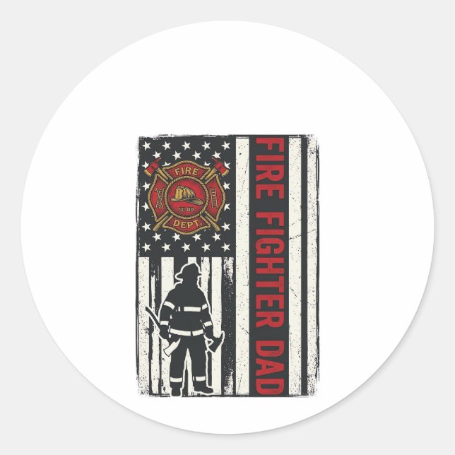 Firefighter Dad Distressed Flag Vector Design_1 Classic Round Sticker (Front)