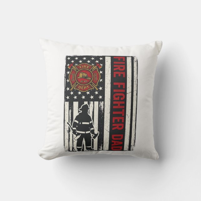 Firefighter Dad Distressed Flag Vector Design_1 Throw Pillow (Front)