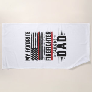 Firefighter Dad Flag Vintage Engraving Design_1 Beach Towel