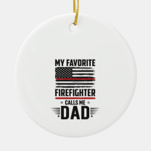 Firefighter Dad Flag Vintage Engraving Design_1 Ceramic Ornament