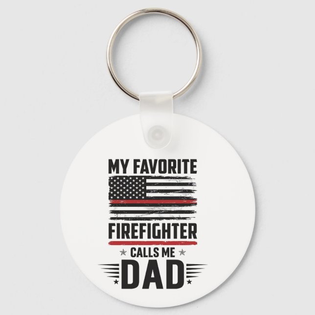 Firefighter Dad Flag Vintage Engraving Design_1 Keychain (Front)
