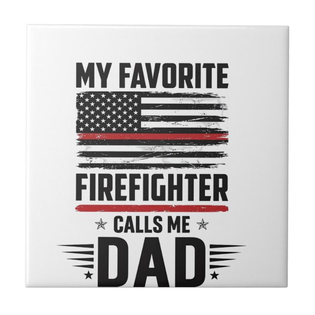 Firefighter Dad Flag Vintage Engraving Design_1 Tile (Front)