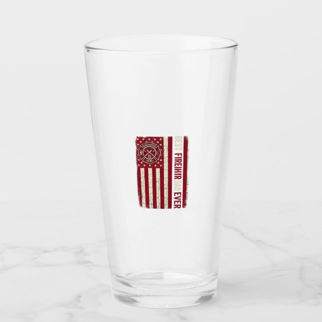 Firefighter Dad Vertical Flag Vintage Glass (Front)