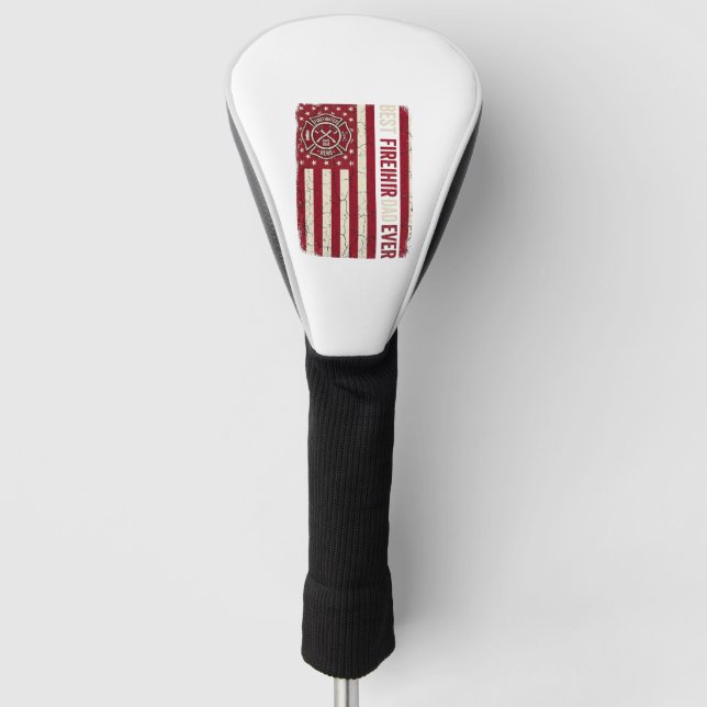 Firefighter Dad Vertical Flag Vintage Golf Head Cover (Front)