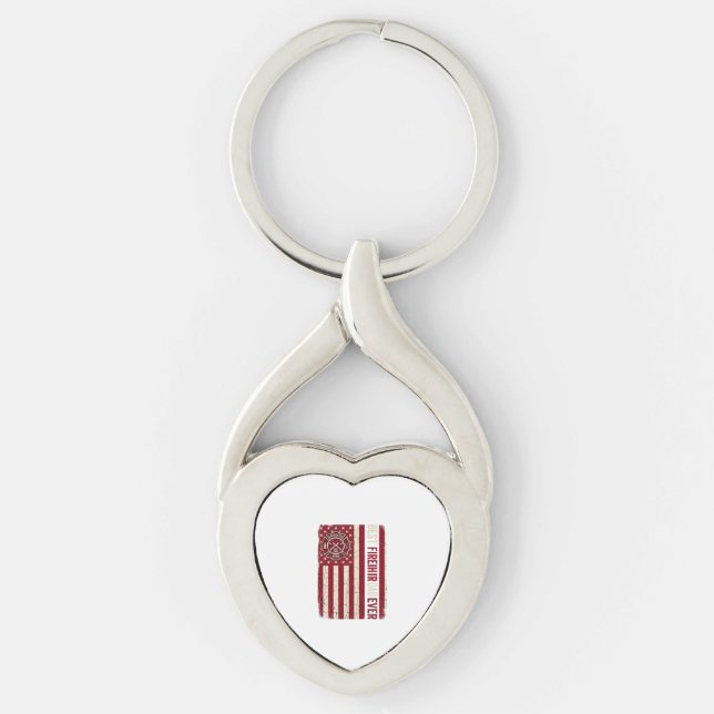 Firefighter Dad Vertical Flag Vintage Keychain (Front)