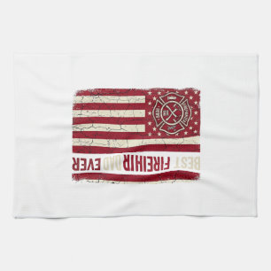 Firefighter Dad Vertical Flag Vintage Kitchen Towel