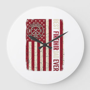 Firefighter Dad Vertical Flag Vintage Large Clock