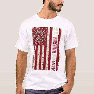 Firefighter Dad Vertical Flag Vintage T-Shirt
