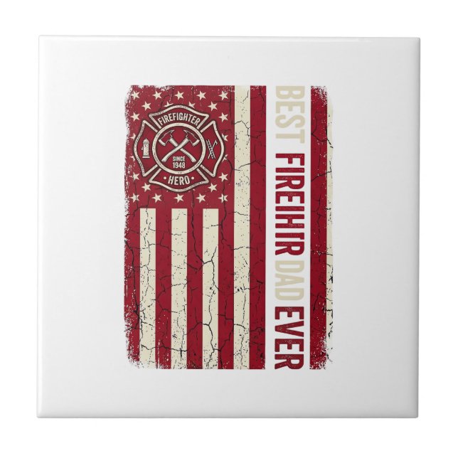 Firefighter Dad Vertical Flag Vintage Tile (Front)