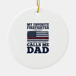 Firefighter Dad Vintage Flag Shirt Design_1 Ceramic Ornament