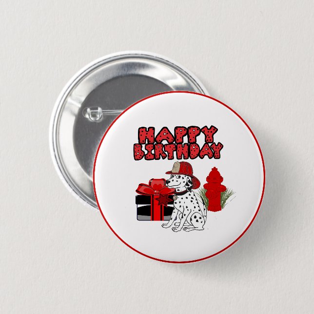 Firefighter Dalmatian Dog Fire Hydrant Birthday 2 Inch Round Button (Front & Back)