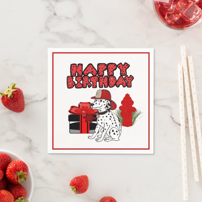 Firefighter Dalmatian Dog Fire Hydrant Birthday Napkin (Insitu)