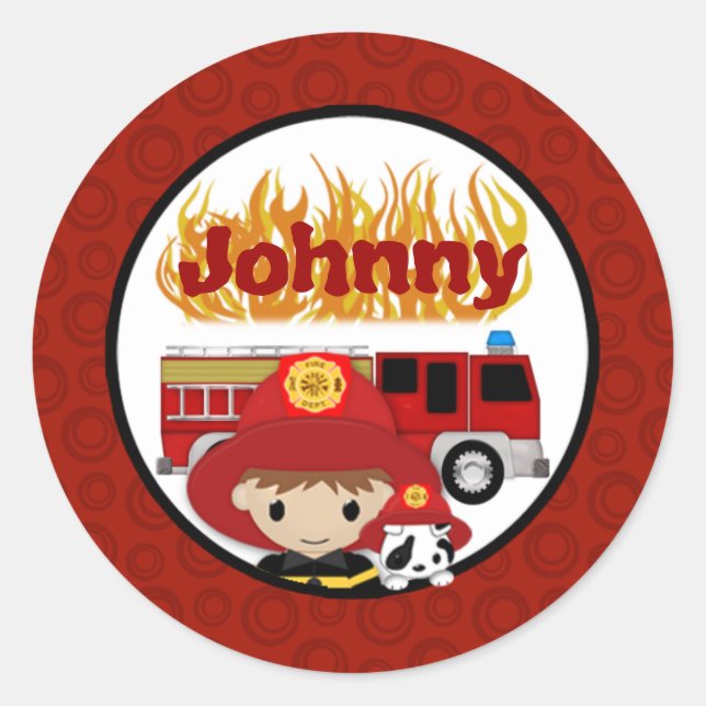 FIREFIGHTER dalmatian fire truck FIRE name #2 Classic Round Sticker (Front)