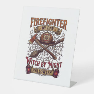 Firefighter Day Witch Night Halloween Helmet Axe B Pedestal Sign
