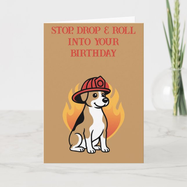Firefighter Dog Birthday Card (Front)