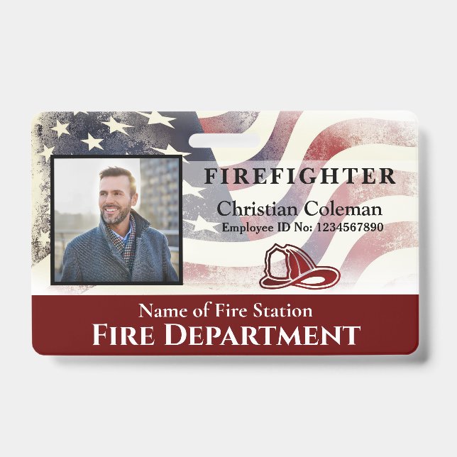 Firefighter Employee Photo Name ID Card Custom Badge (Front)