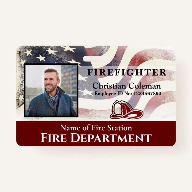 Firefighter Employee Photo Name ID Card Custom Badge (Front)