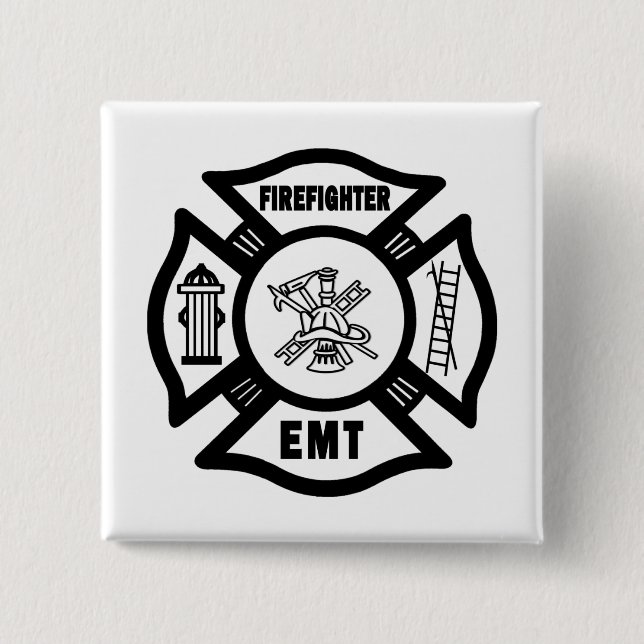 Firefighter EMT 2 Inch Square Button (Front)
