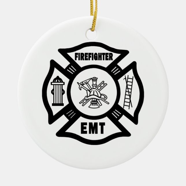 Firefighter EMT Ceramic Ornament (Front)