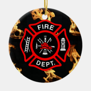 Firefighter EMT   Fireman Fire Dept Maltese Cross Ceramic Ornament