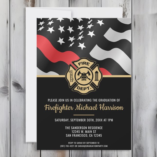 Firefighter Fire Academy Fireman Graduation Party Invitation (Perfect invitation to invite guests to celebrate the new fire academy graduate in fire fighting!)