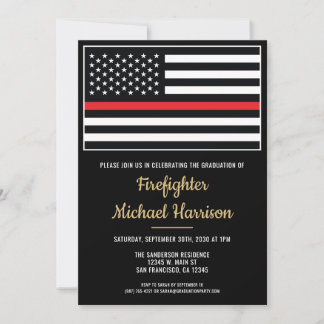 Firefighter Fire Academy Flag Fireman Graduation Invitation