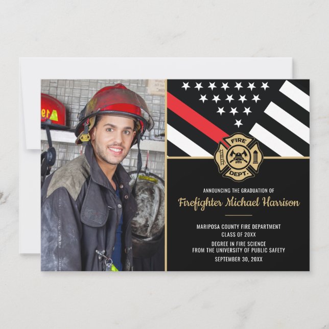 Firefighter Fire Academy Graduation Fireman Photo Announcement (Front)