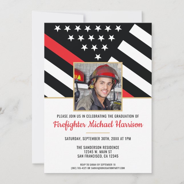 Firefighter Fire Academy Graduation Fireman Photo Invitation (Front)