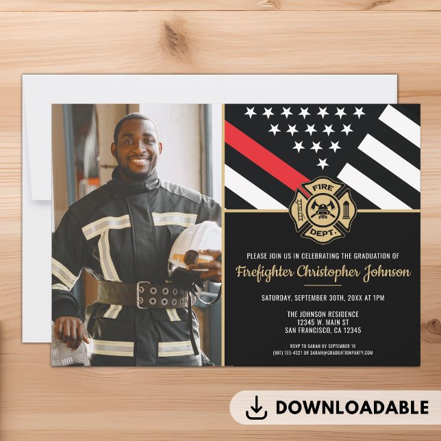 Firefighter Fire Academy Graduation Fireman Photo Invitation (Firefighter Fire Academy Graduation Fireman Photo Invitation)