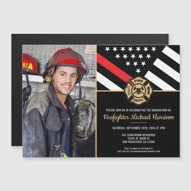 Firefighter Fire Academy Graduation Fireman Photo Magnetic Invitation (Front/Back)