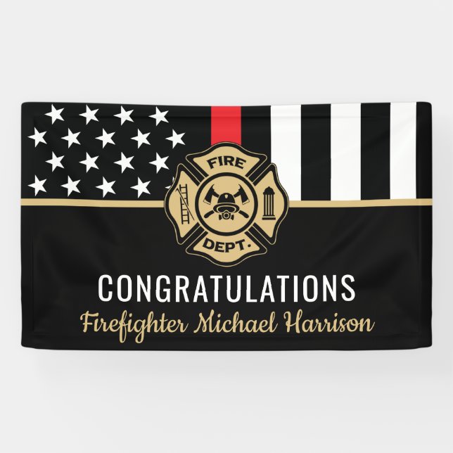 Firefighter Fire Academy Graduation Red Line Flag  Banner (Horizontal)