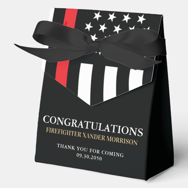 Firefighter Fire Academy Graduation Red Line Flag Favor Box (Front)