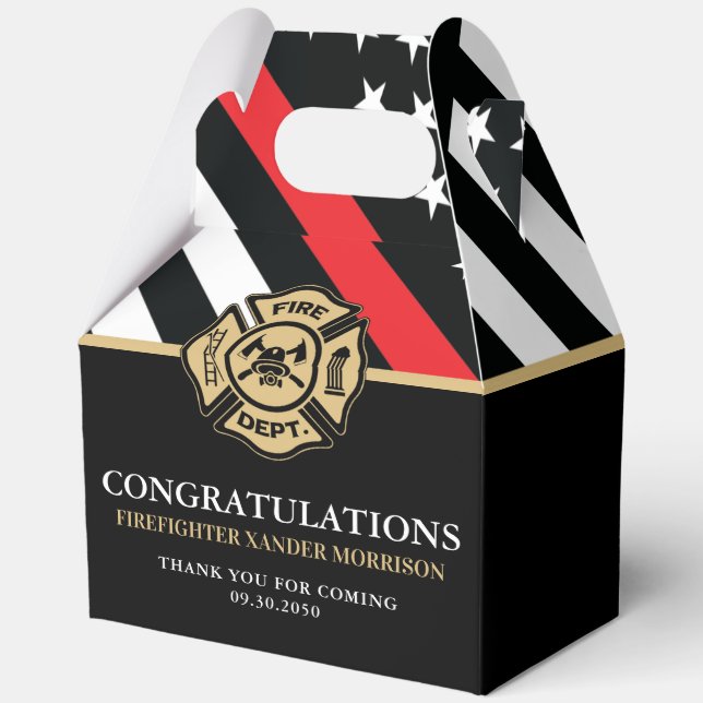 Firefighter Fire Academy Graduation Red Line Flag Favor Box (Front)