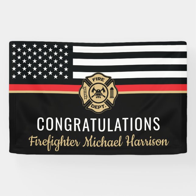Firefighter Fire Academy Graduation Thin Red Line Banner (Horizontal)
