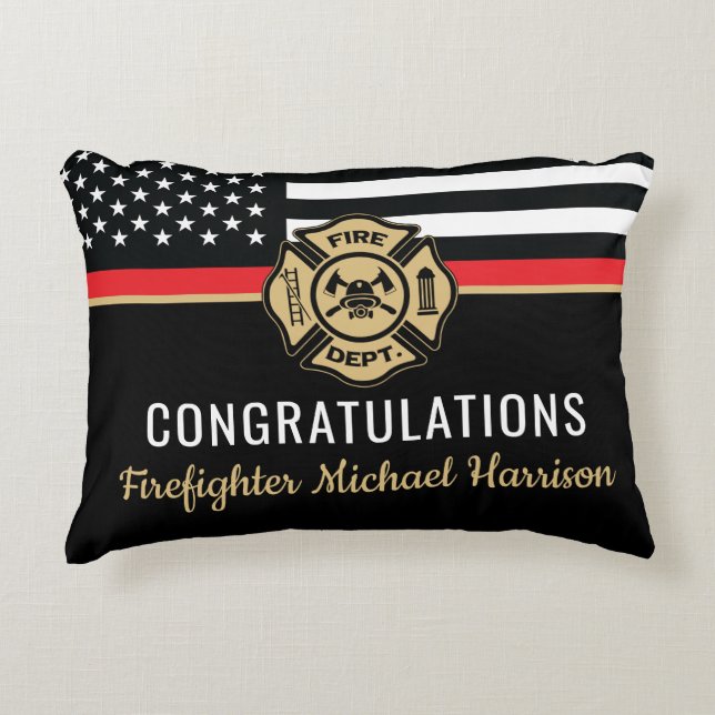 Firefighter Fire Academy Red Line Flag Graduation Accent Pillow (Front)