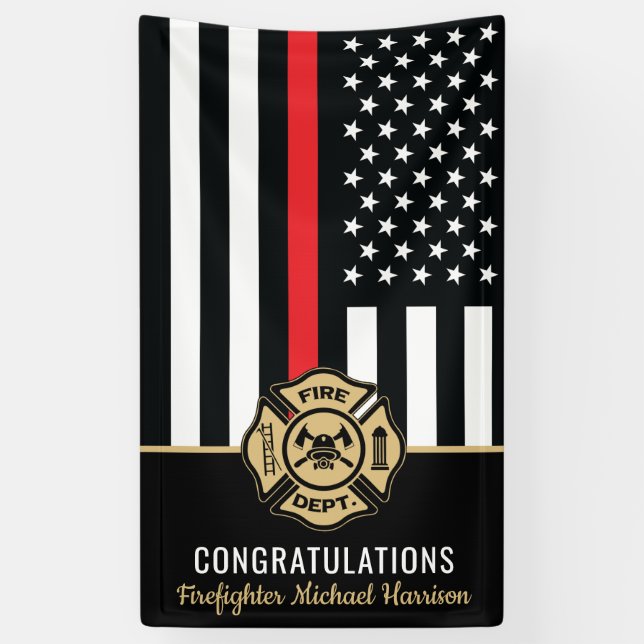 Firefighter Fire Academy Red Line Flag Graduation Banner (Vertical)