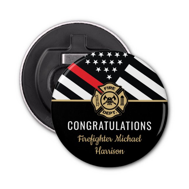 Firefighter Fire Academy Red Line Flag Graduation Bottle Opener (Front)