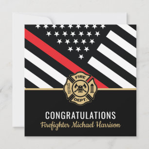 Firefighter Fire Academy Red Line Flag Graduation Card