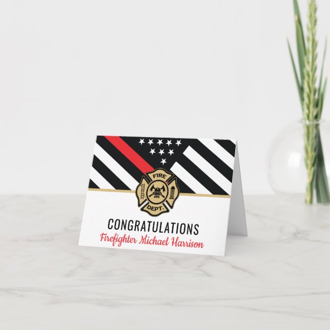 Firefighter Fire Academy Red Line Flag Graduation Card (Front)